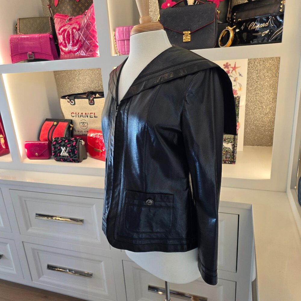 Chanel Black patent leather jacket size 42 new $6450